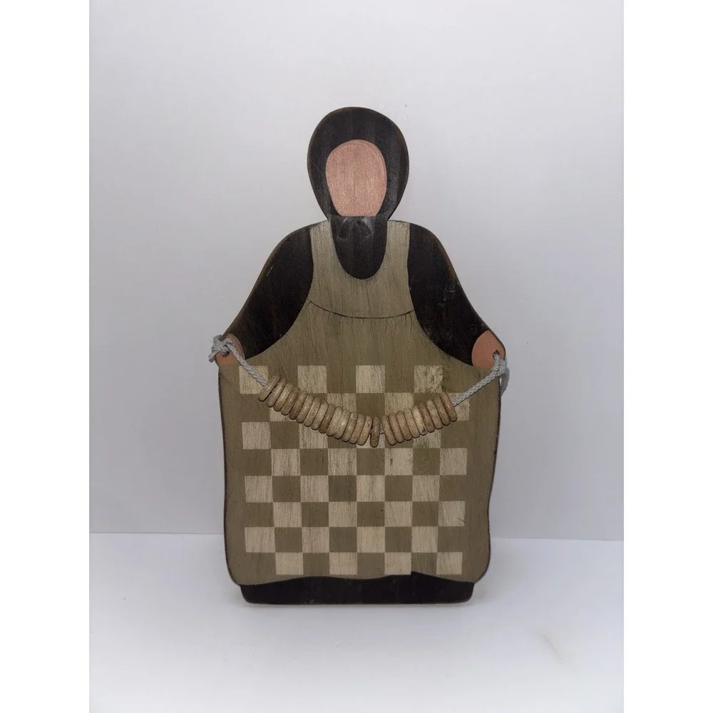 Vtg Folk Art Primitive Style Women Hand Painted Checkerboard‎ Apron Grandmacore